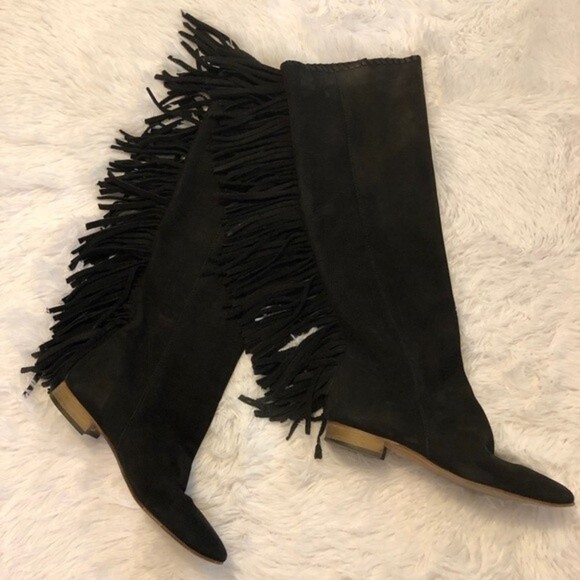 Zara Fringe Suede Boots Black Size 36 - Picture 1 of 7
